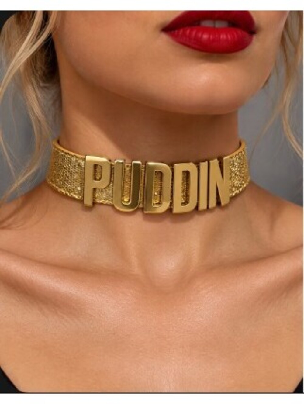 Harley Quinn PUDDIN Gold Choker Necklace Suicide Squad Joker Cosplay Halloween